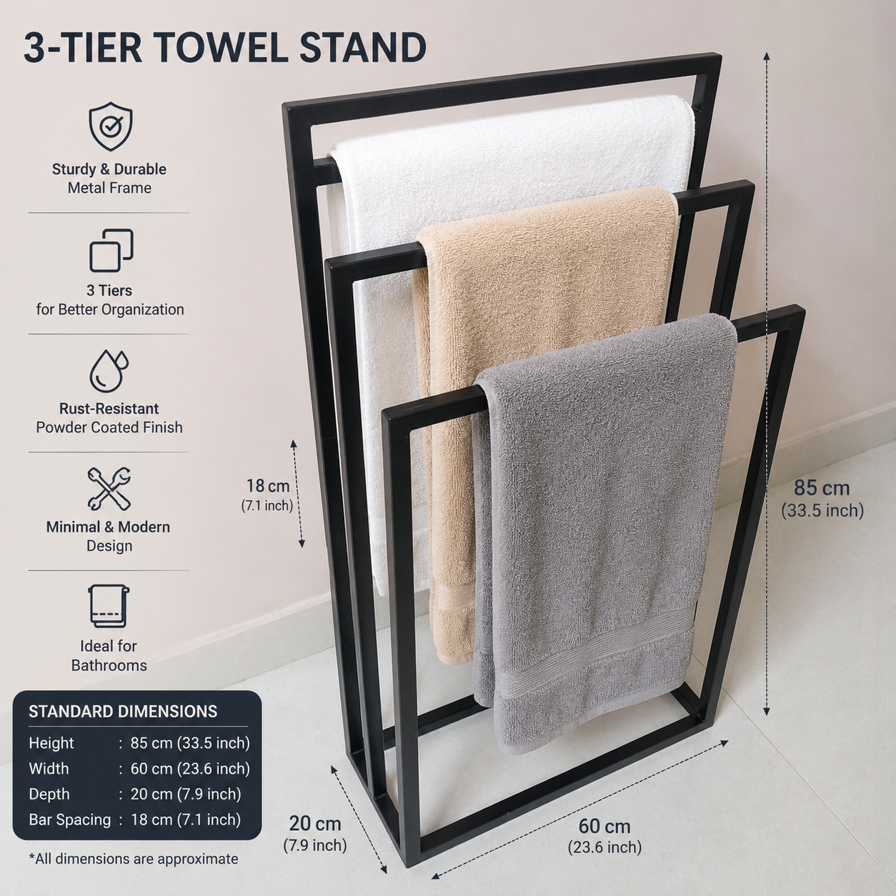 3-Tier Freestanding Towel Rack (Set of two)