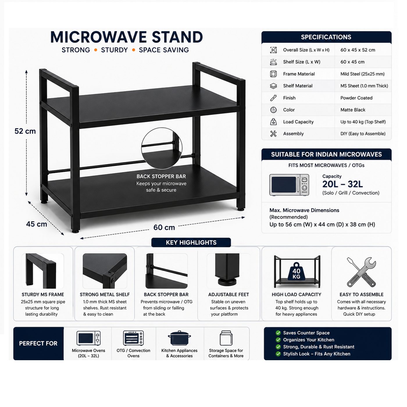 Heavy Duty Metal Microwave Oven Stand